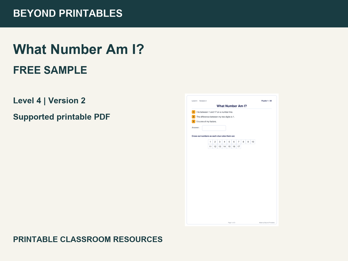 FREE What Number Am I? Sample | Level 4 Version 2 | Supported PDF