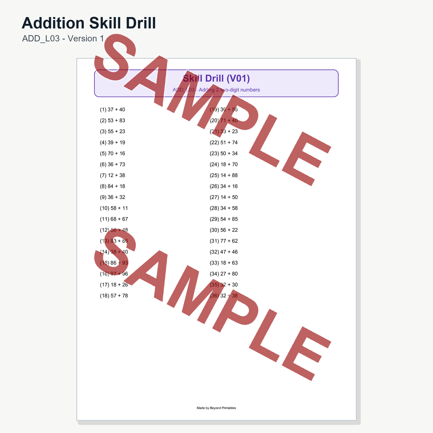 Sample preview for addition-skill-drill-add-l03-version-1