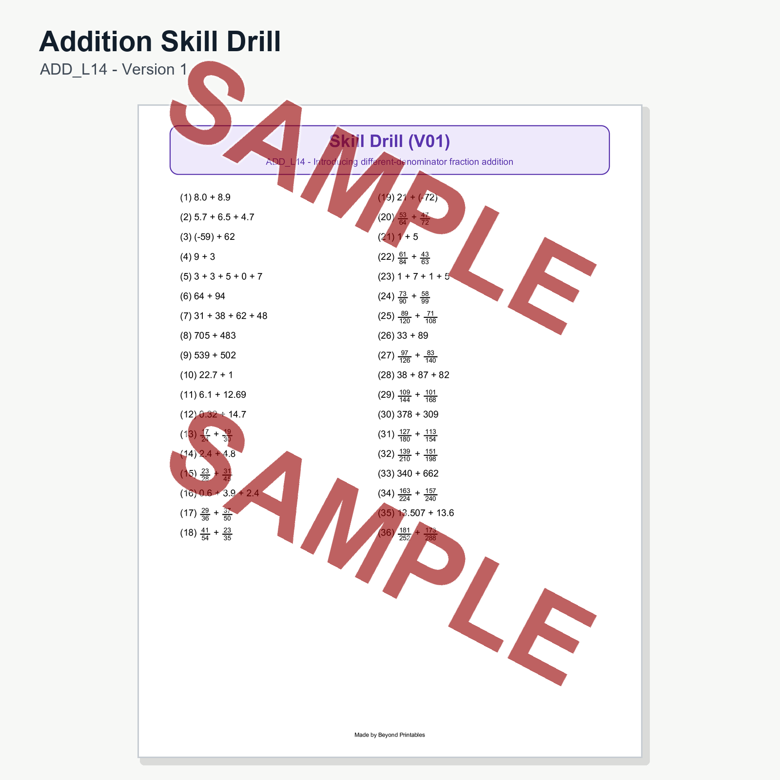 Sample preview for addition-skill-drill-add-l14-version-1
