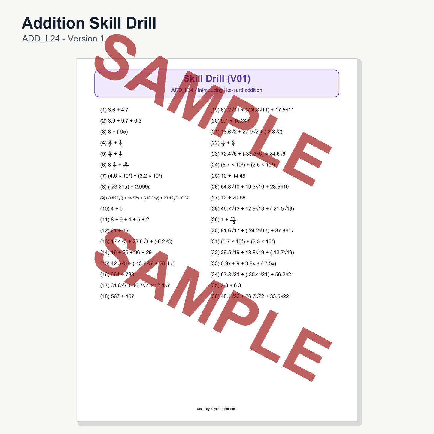 Sample preview for addition-skill-drill-add-l24-version-1