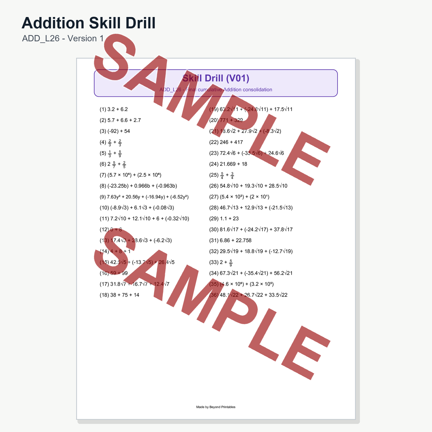 Sample preview for addition-skill-drill-add-l26-version-1
