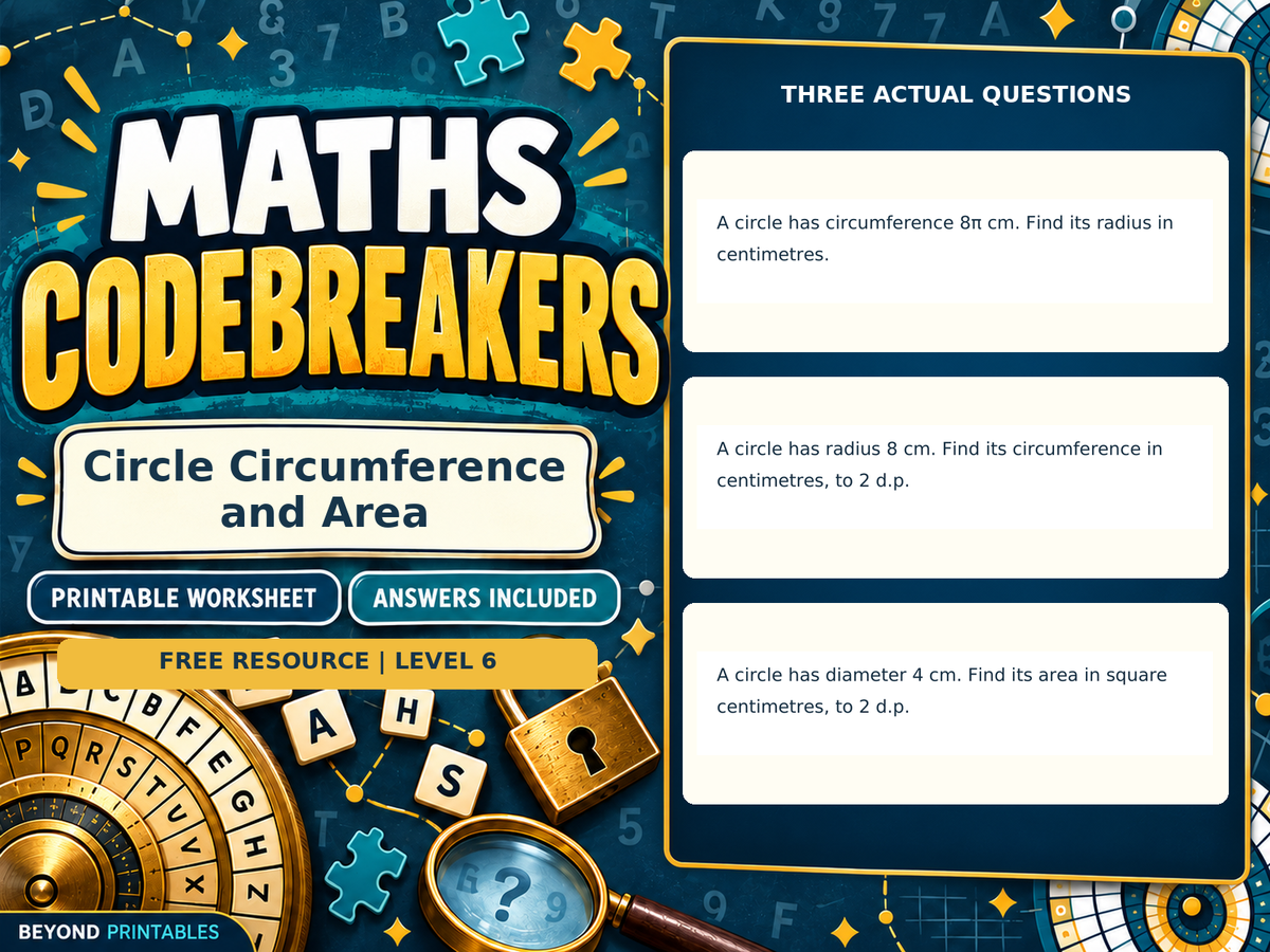 FREE Circle Circumference and Area | Maths Codebreaker | Answers Included — answer preview