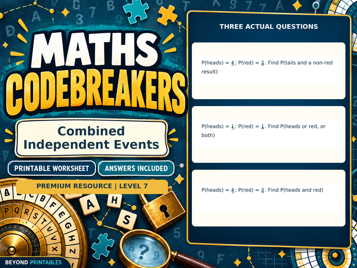 Premium Combined Independent Events | Maths Codebreaker | Answers Included — answer preview