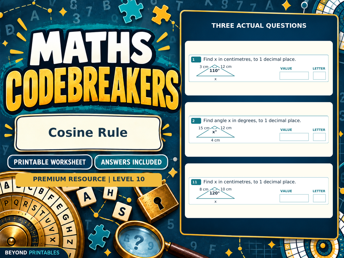 Premium Cosine Rule | Maths Codebreaker | Answers Included — answer preview