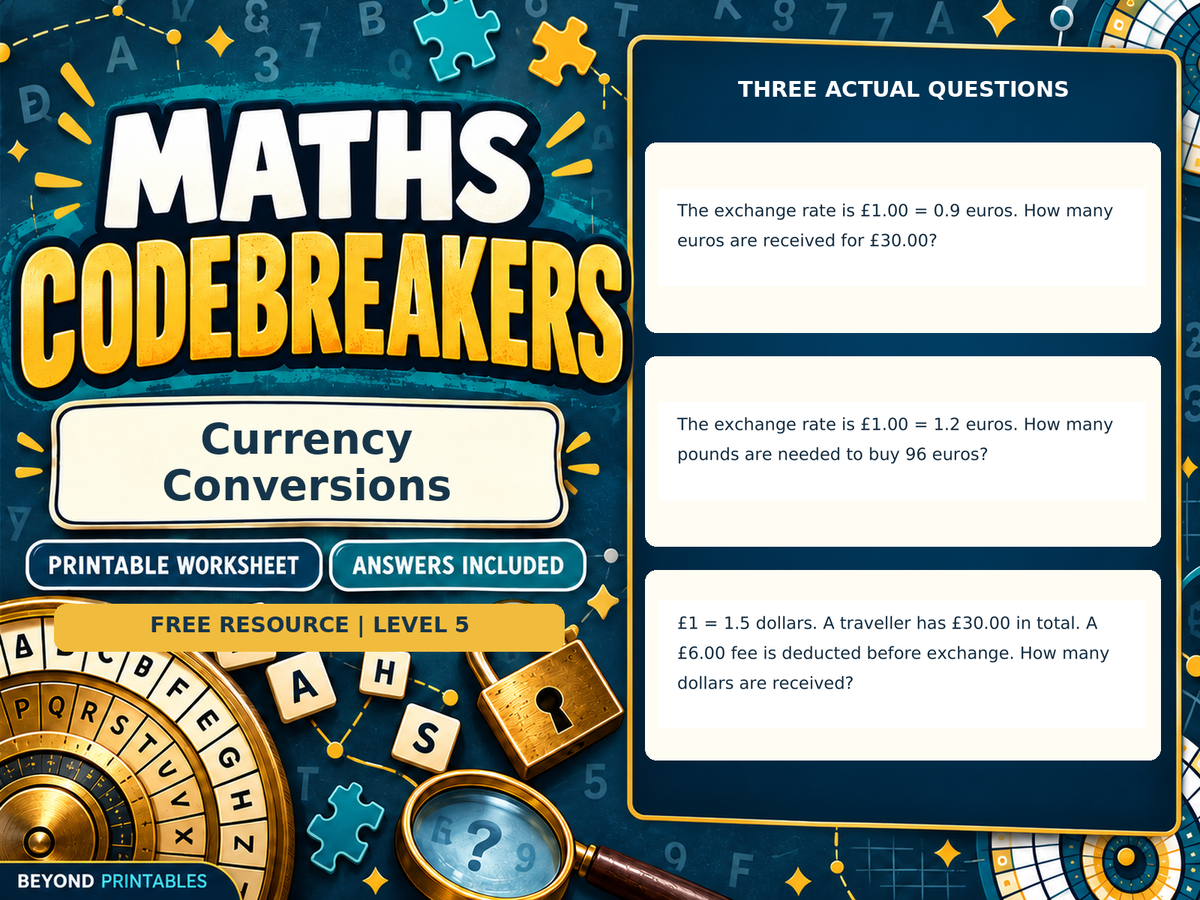 FREE Currency Conversions | Maths Codebreaker | Answers Included — answer preview