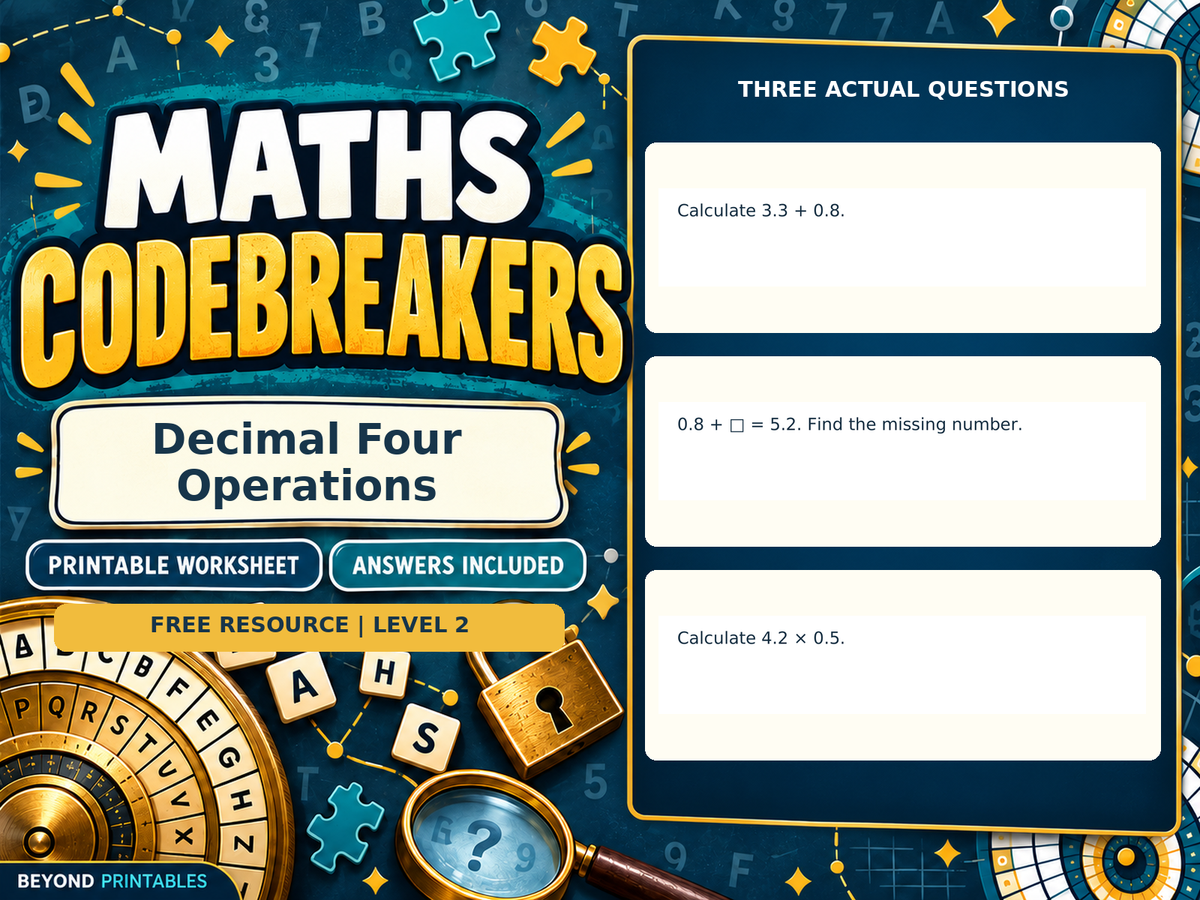FREE Decimal Four Operations | Maths Codebreaker | Answers Included — answer preview