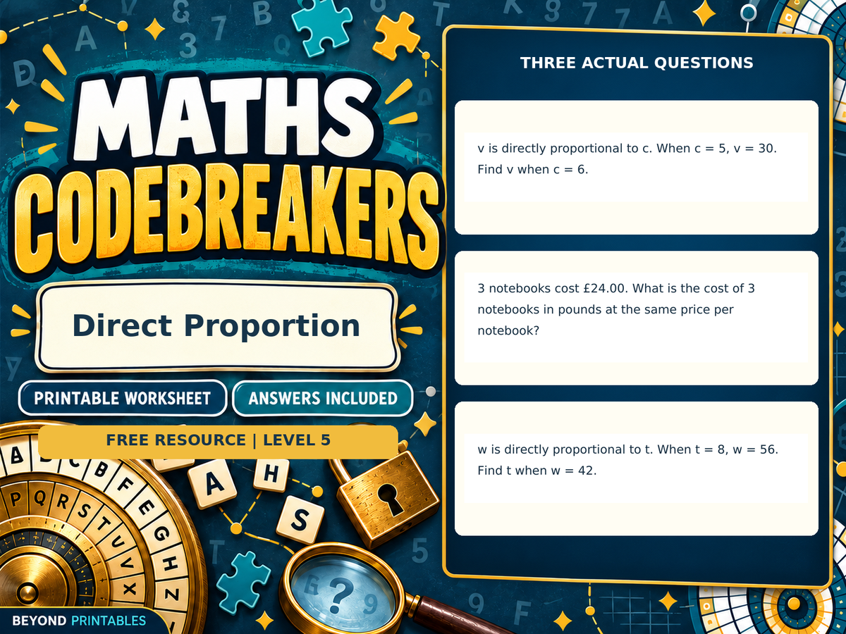 FREE Direct Proportion | Maths Codebreaker | Answers Included — answer preview