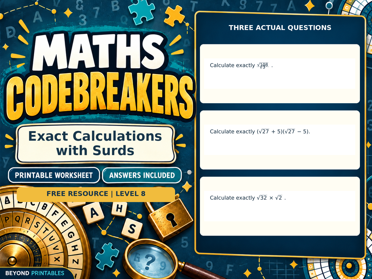 FREE Exact Calculations with Surds | Maths Codebreaker | Answers Included — answer preview