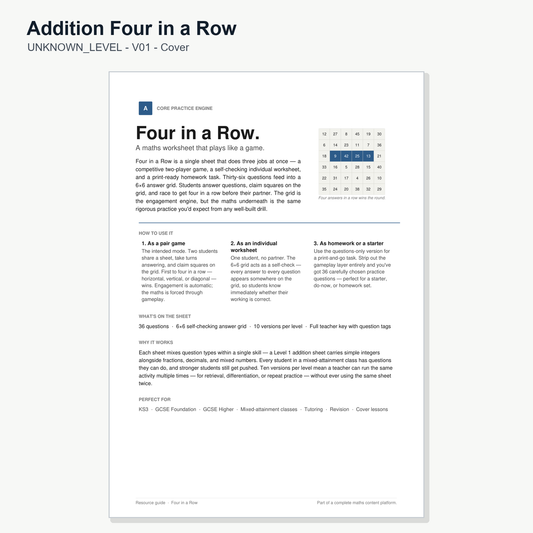Addition Four in a Row - Free Sample Pack (V01)