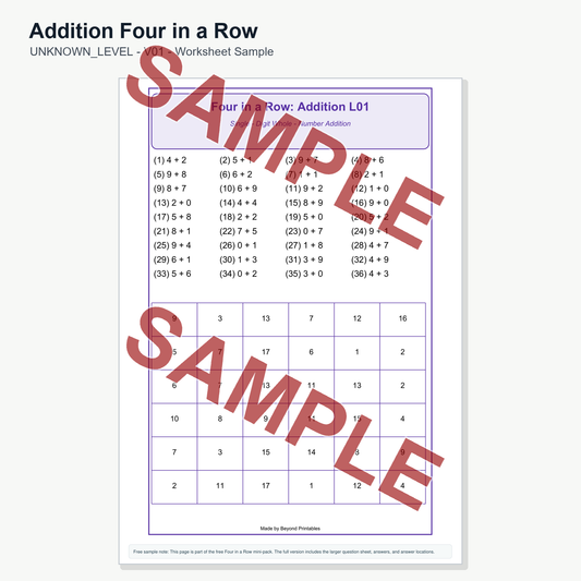 Addition Four in a Row - Free Sample Pack (V01)