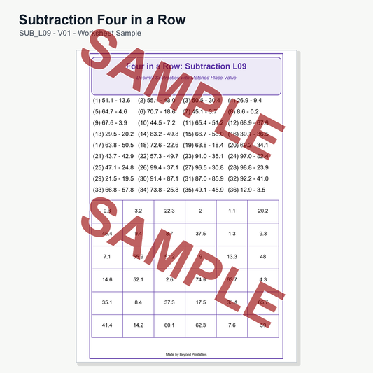 Subtraction Four in a Row — SUB L09 (V01)