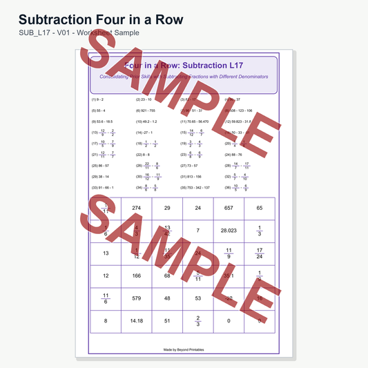 Subtraction Four in a Row — SUB L17 (V01)