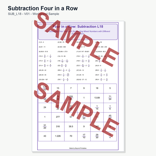 Subtraction Four in a Row — SUB L18 (V01)