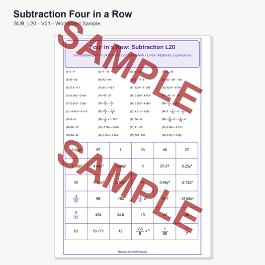 Subtraction Four in a Row — SUB L20 (V01)