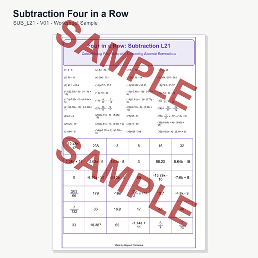 Subtraction Four in a Row — SUB L21 (V01)