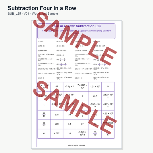 Subtraction Four in a Row — SUB L25 (V01)