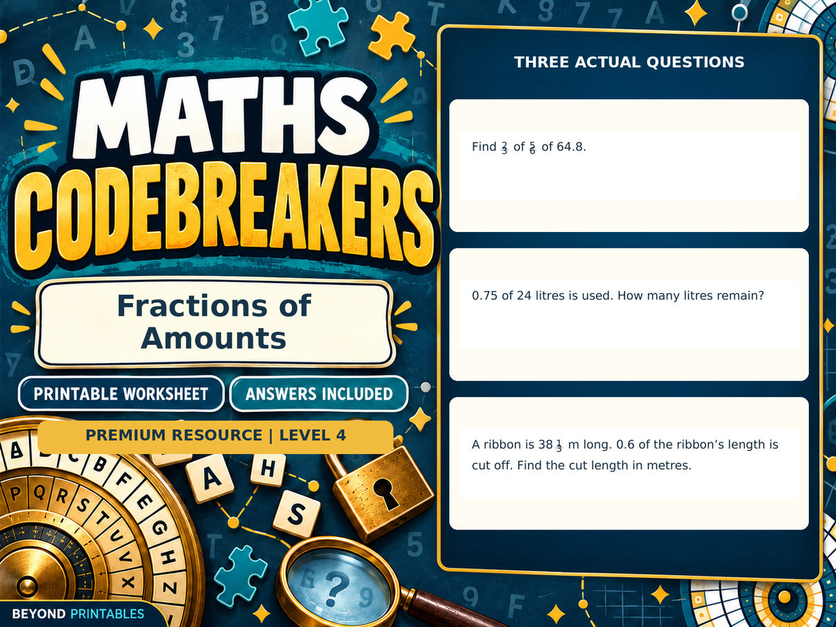 Premium Fractions of Amounts | Maths Codebreaker | Answers Included — answer preview