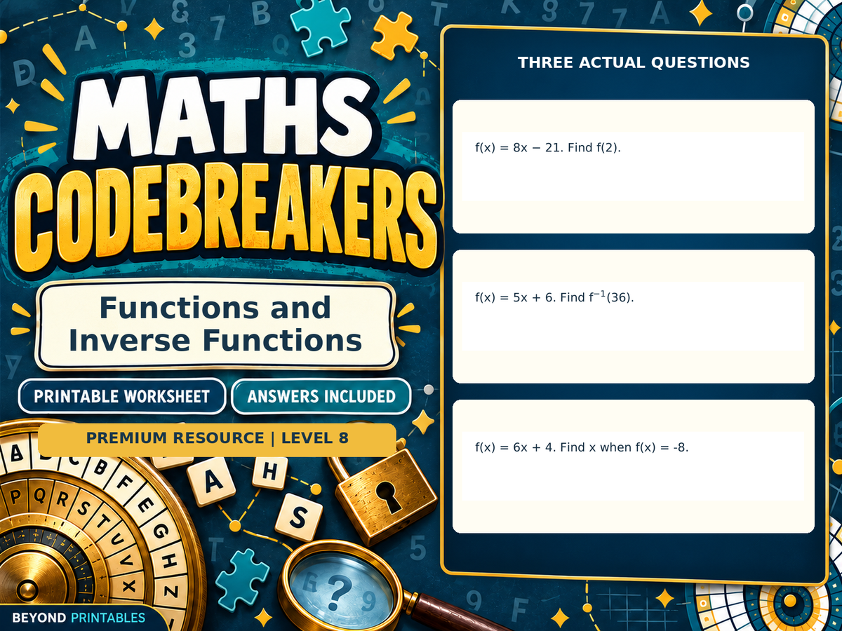 Premium Functions and Inverse Functions | Maths Codebreaker | Answers Included — answer preview