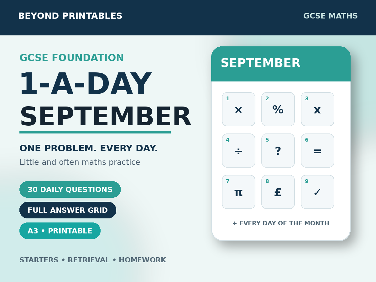GCSE Foundation Maths 1-a-Day September | Daily Reasoning | Answers | A3/A4