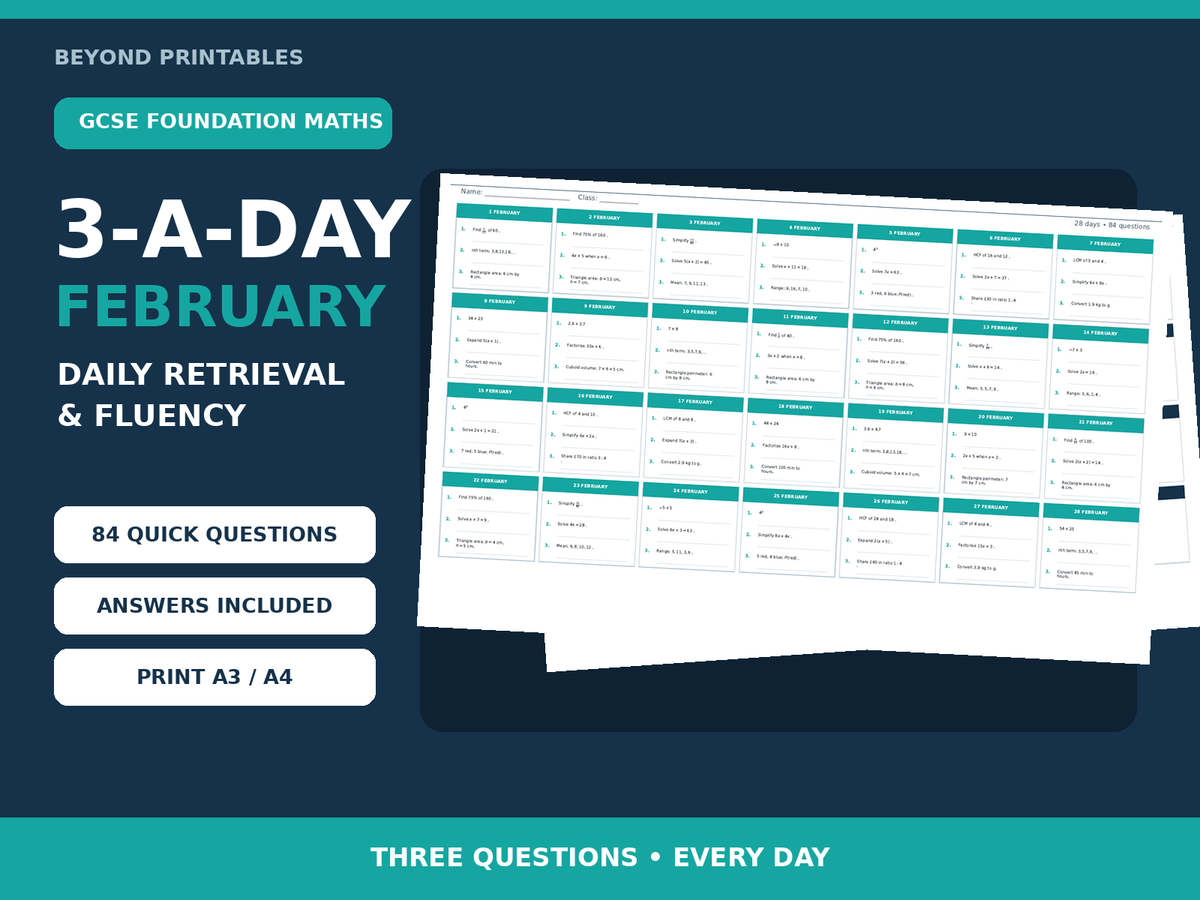 GCSE Foundation One-Mark Skills 3-a-Day February | Daily Retrieval | Answers
