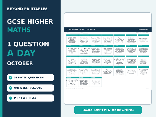 GCSE Higher Maths 1-a-Day October | Daily Reasoning | Answers | A3/A4