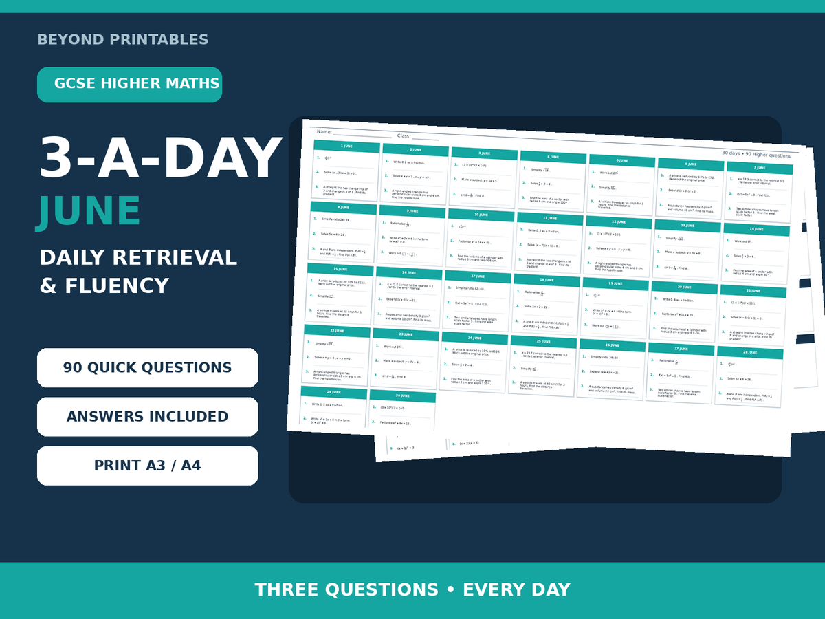 GCSE Essential Higher Skills 3-a-Day June | Daily Retrieval | Answers