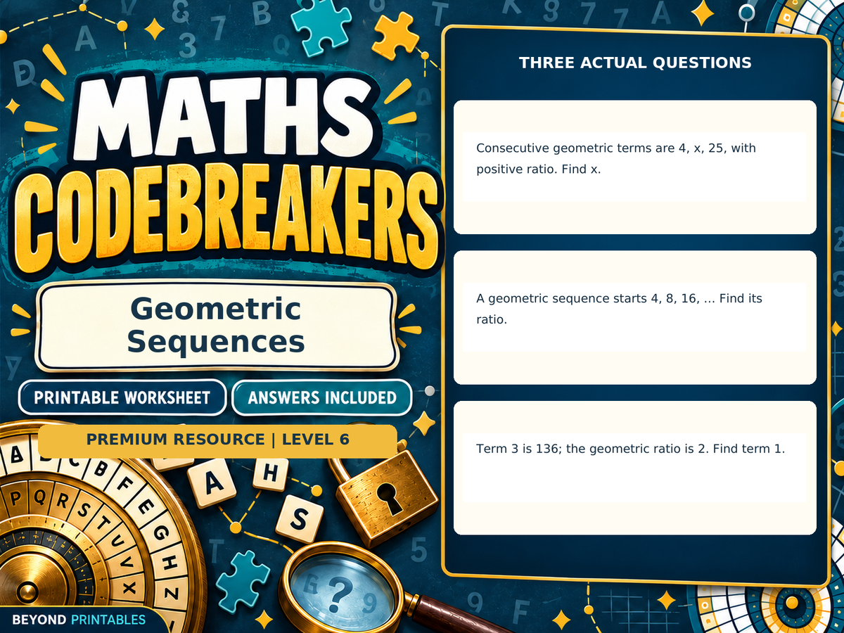 Premium Geometric Sequences | Maths Codebreaker | Answers Included — answer preview