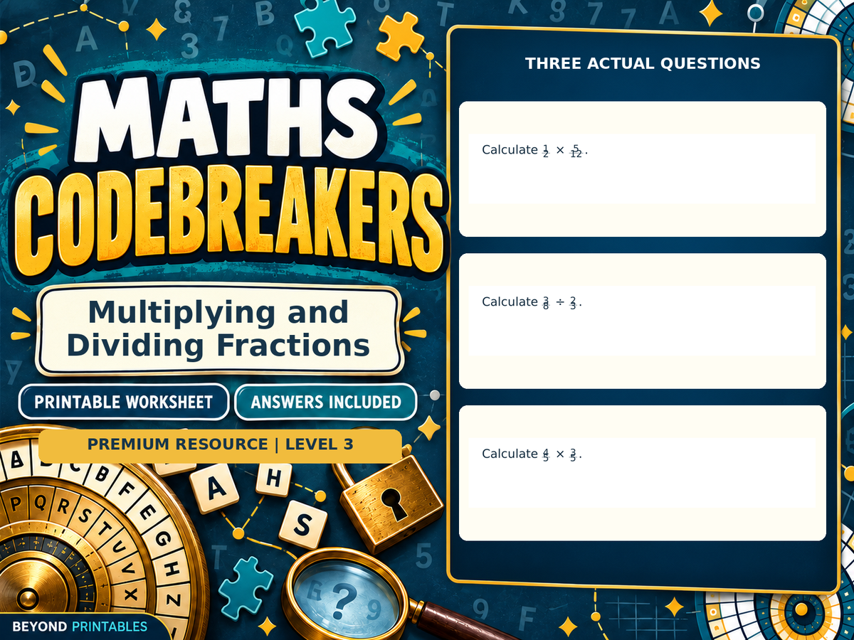 Premium Multiplying and Dividing Fractions | Maths Codebreaker | Answers Included — answer preview