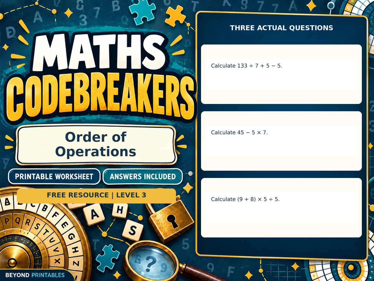FREE Order of Operations | Maths Codebreaker | Answers Included — answer preview