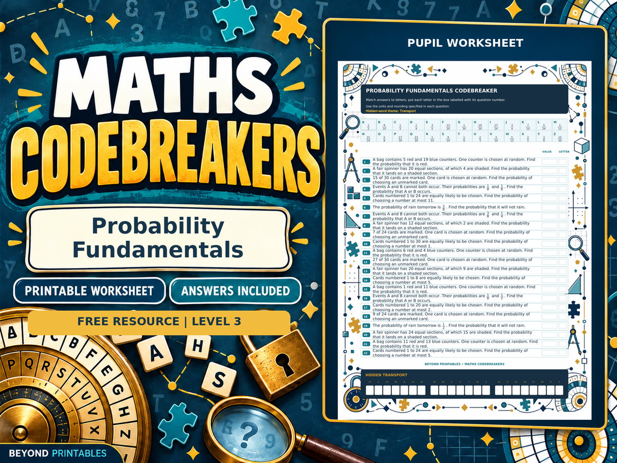 FREE Probability Fundamentals | Maths Codebreaker | Answers Included — cover