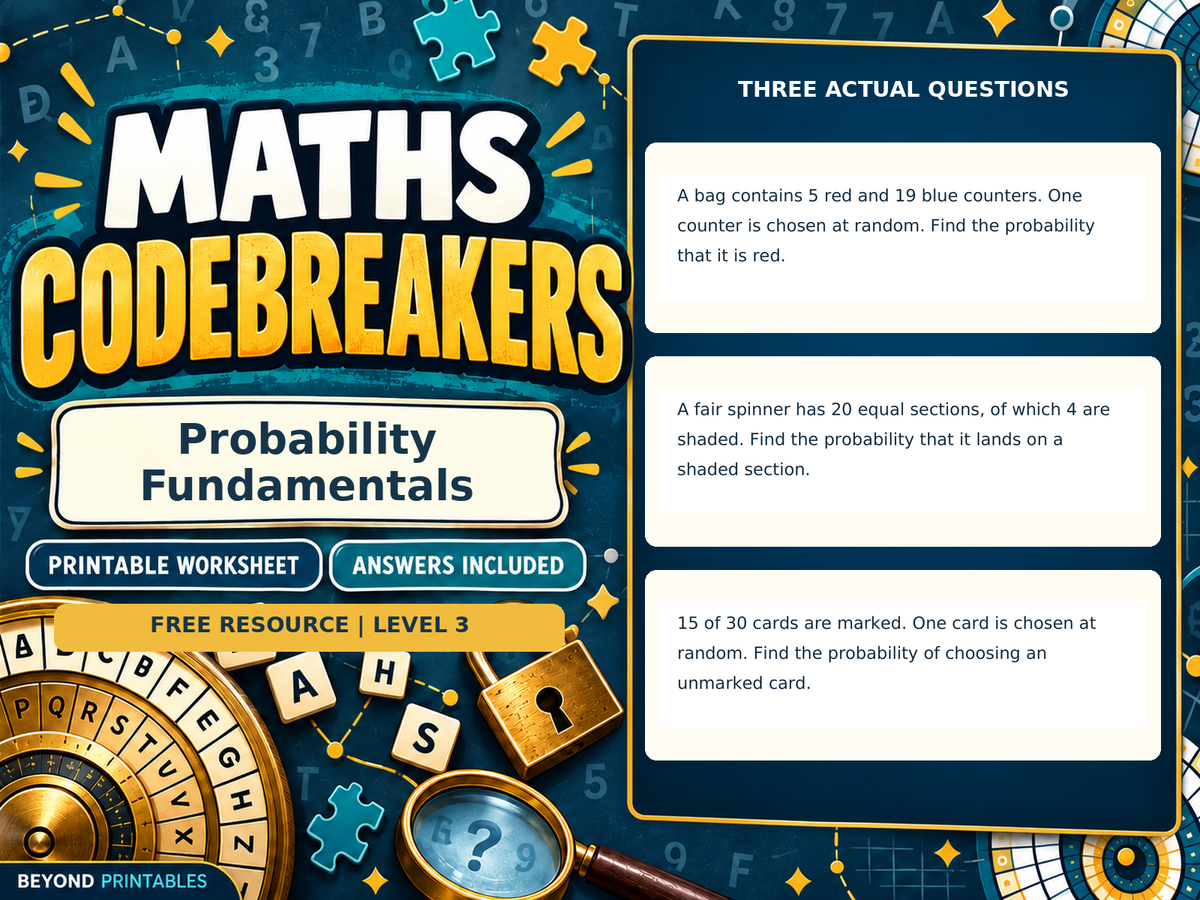 FREE Probability Fundamentals | Maths Codebreaker | Answers Included — answer preview