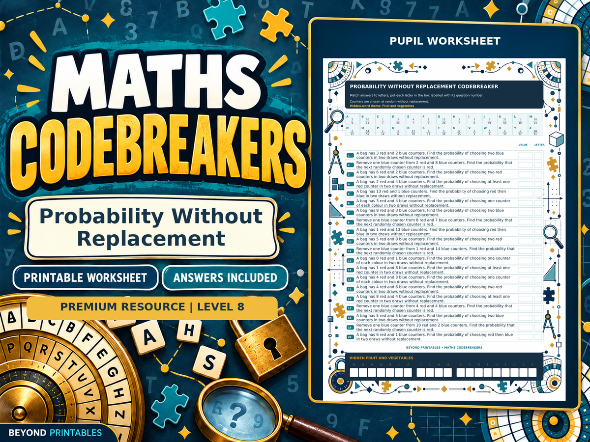Premium Probability Without Replacement | Maths Codebreaker | Answers Included — cover