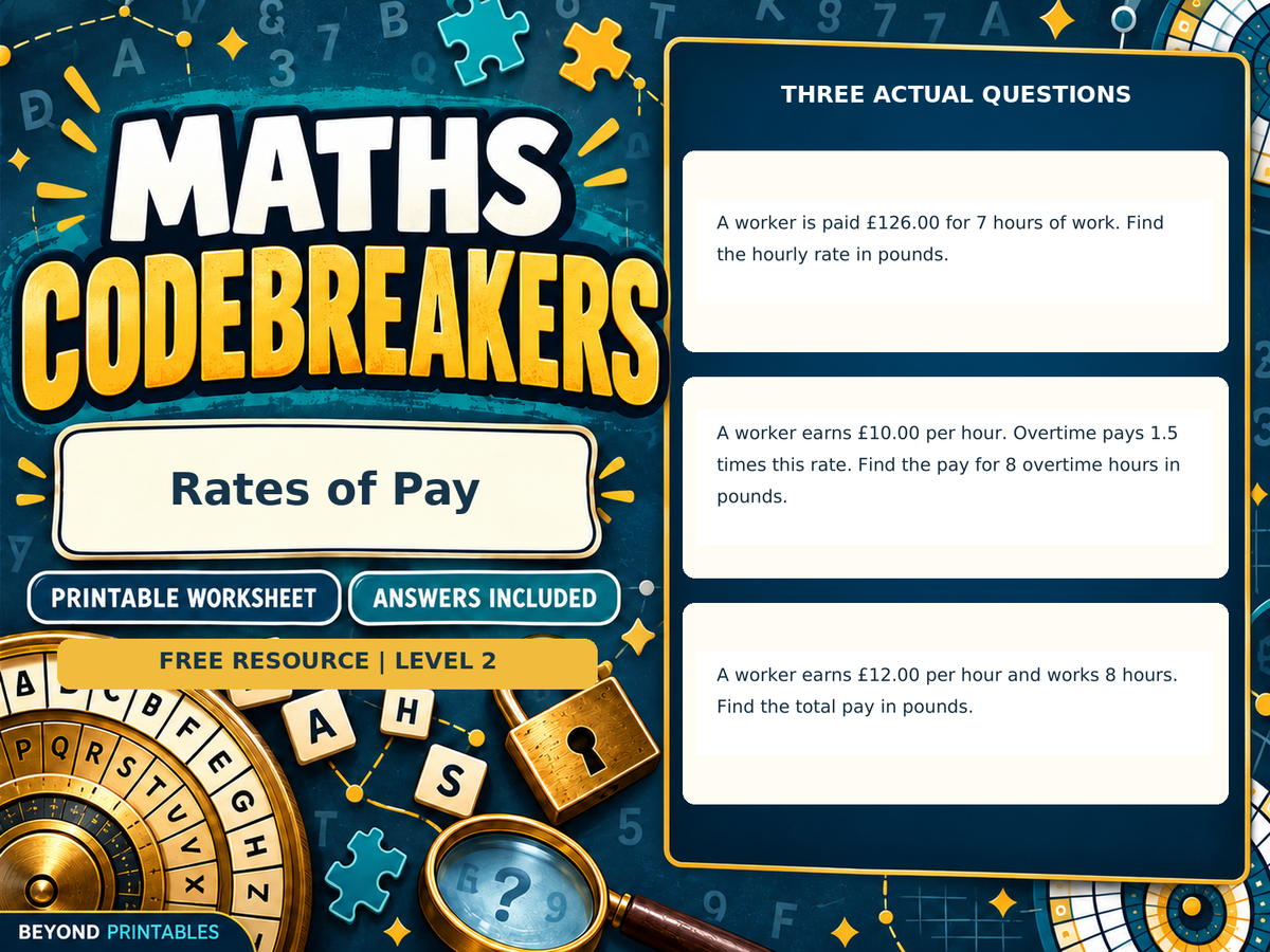 FREE Rates of Pay | Maths Codebreaker | Answers Included — answer preview