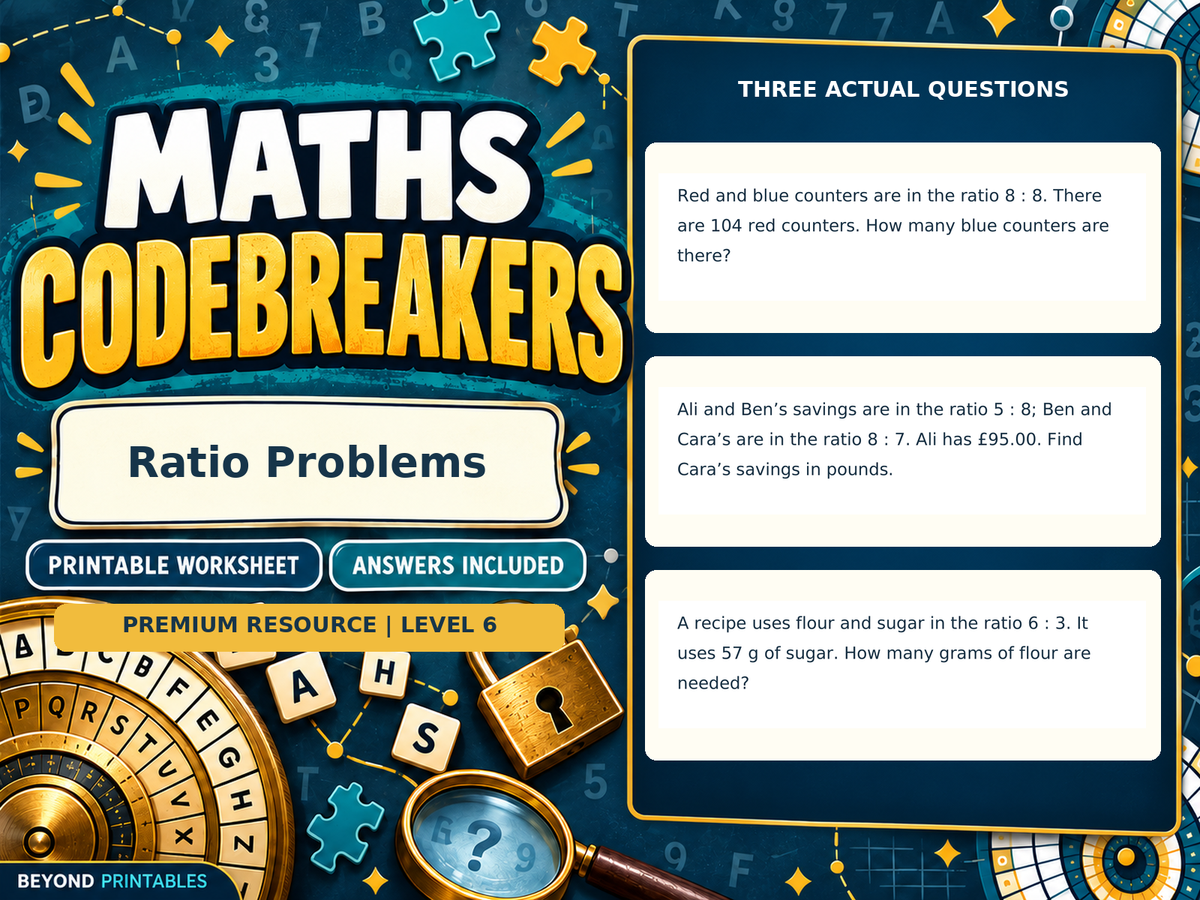 Premium Ratio Problems | Maths Codebreaker | Answers Included — answer preview