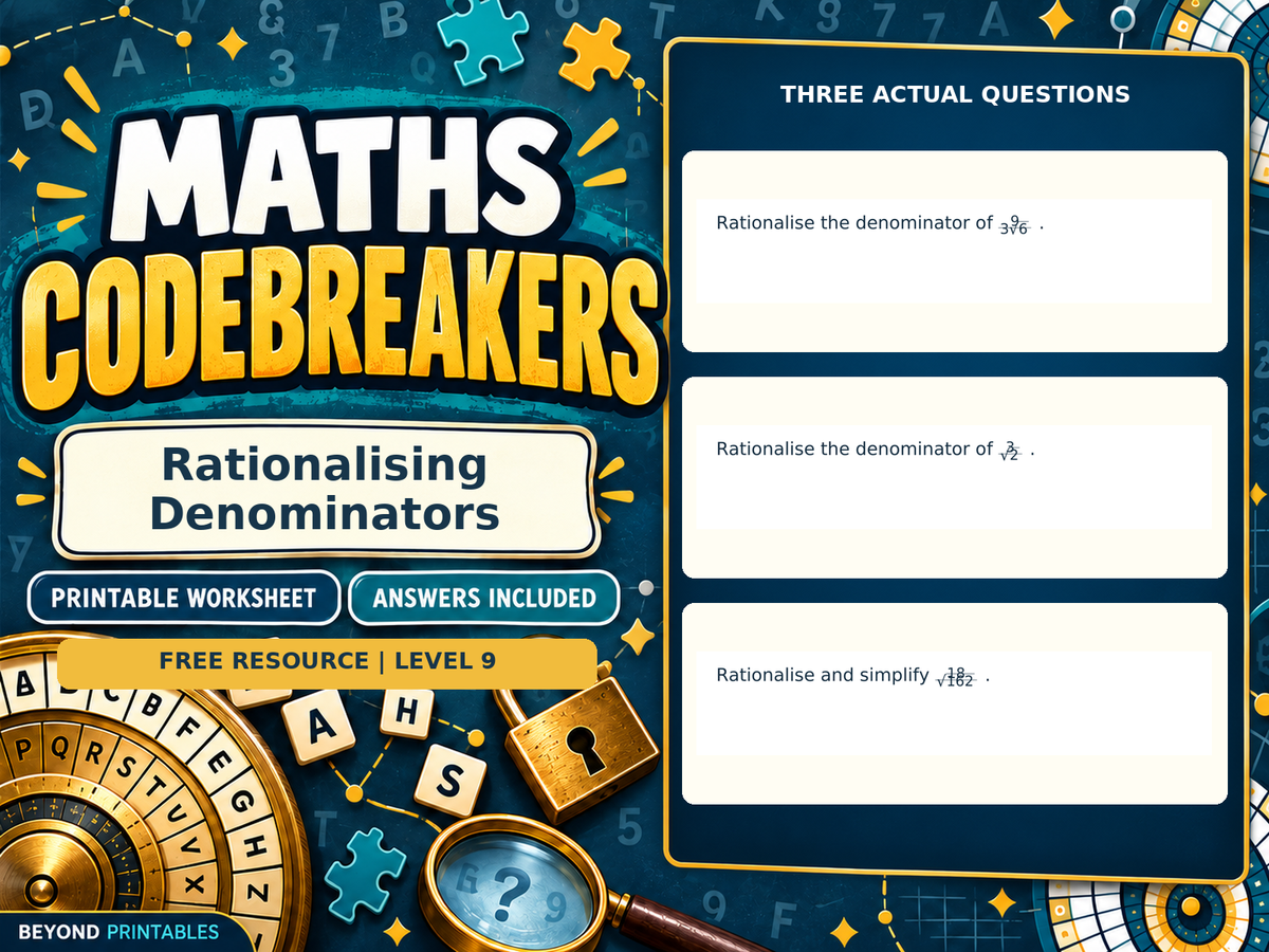 FREE Rationalising Denominators | Maths Codebreaker | Answers Included — answer preview
