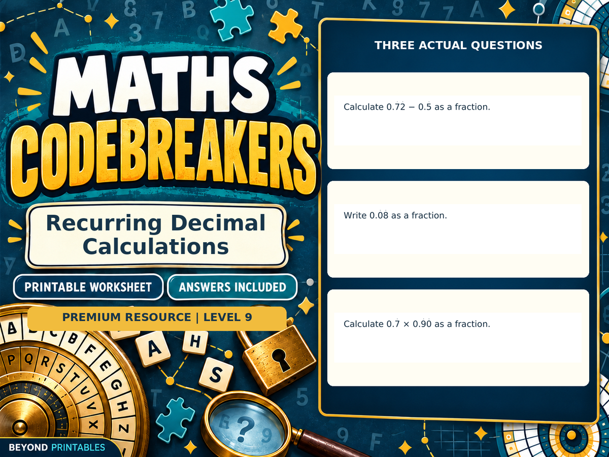 Premium Recurring Decimal Calculations | Maths Codebreaker | Answers Included — answer preview