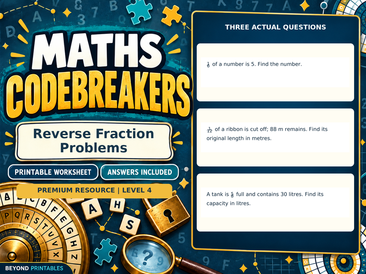 Premium Reverse Fraction Problems | Maths Codebreaker | Answers Included — answer preview