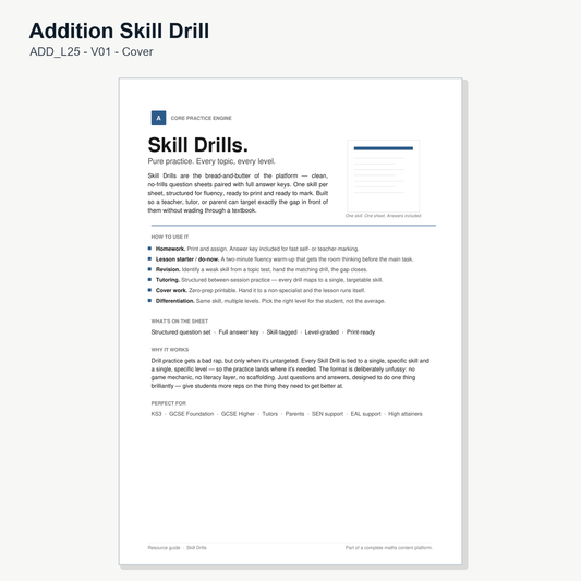Addition Skill Drill - Level 25: Algebraic Terms Standard (V01)