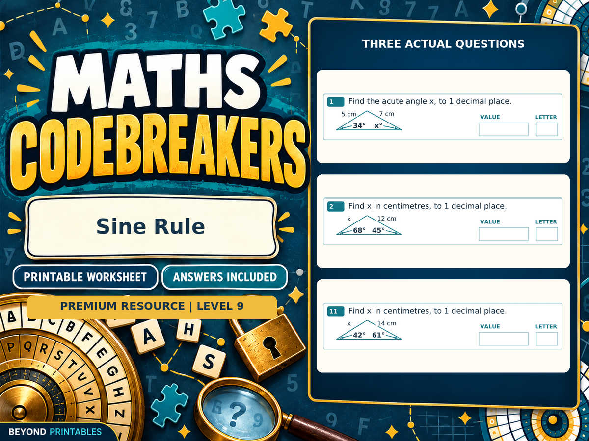 Premium Sine Rule | Maths Codebreaker | Answers Included — answer preview