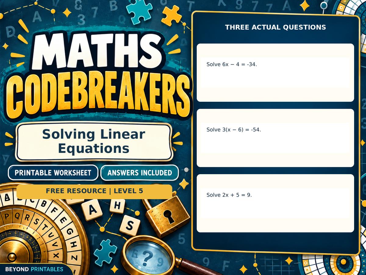 FREE Solving Linear Equations | Maths Codebreaker | Answers Included — answer preview