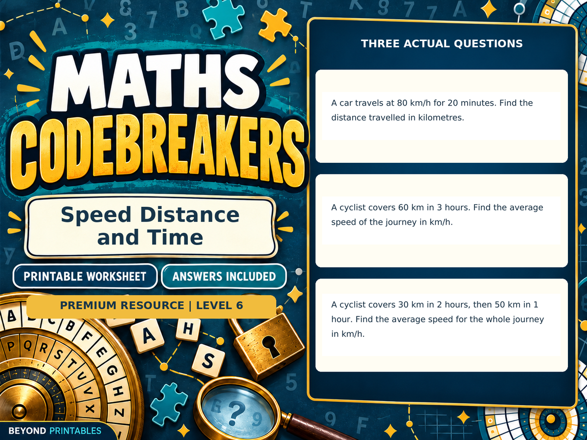 Premium Speed Distance and Time | Maths Codebreaker | Answers Included — answer preview