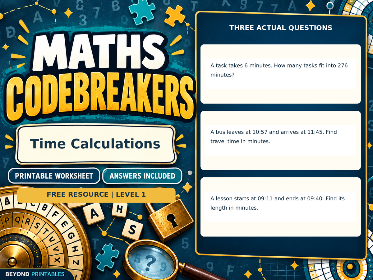 FREE Time Calculations | Maths Codebreaker | Answers Included — answer preview