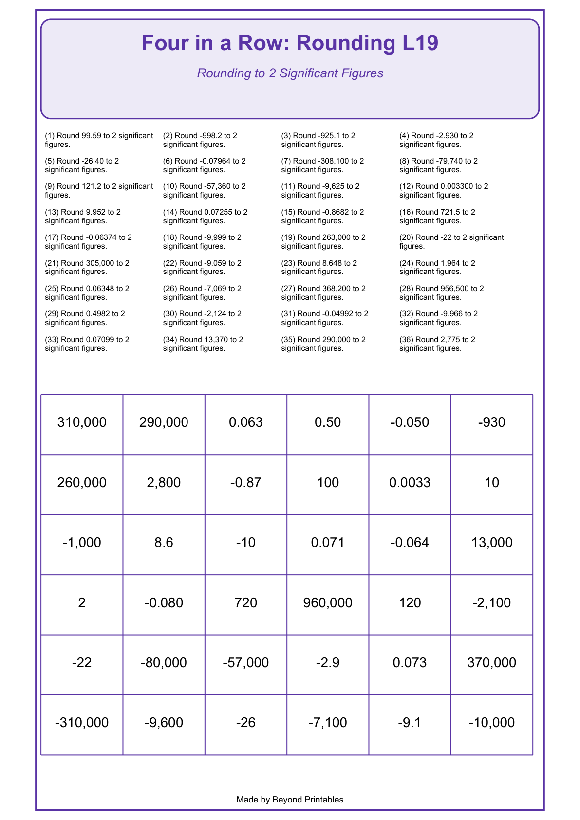 Rounding Four in a Row | Level 19: Rounding to 2 Significant Figures | Version 1 — game-board