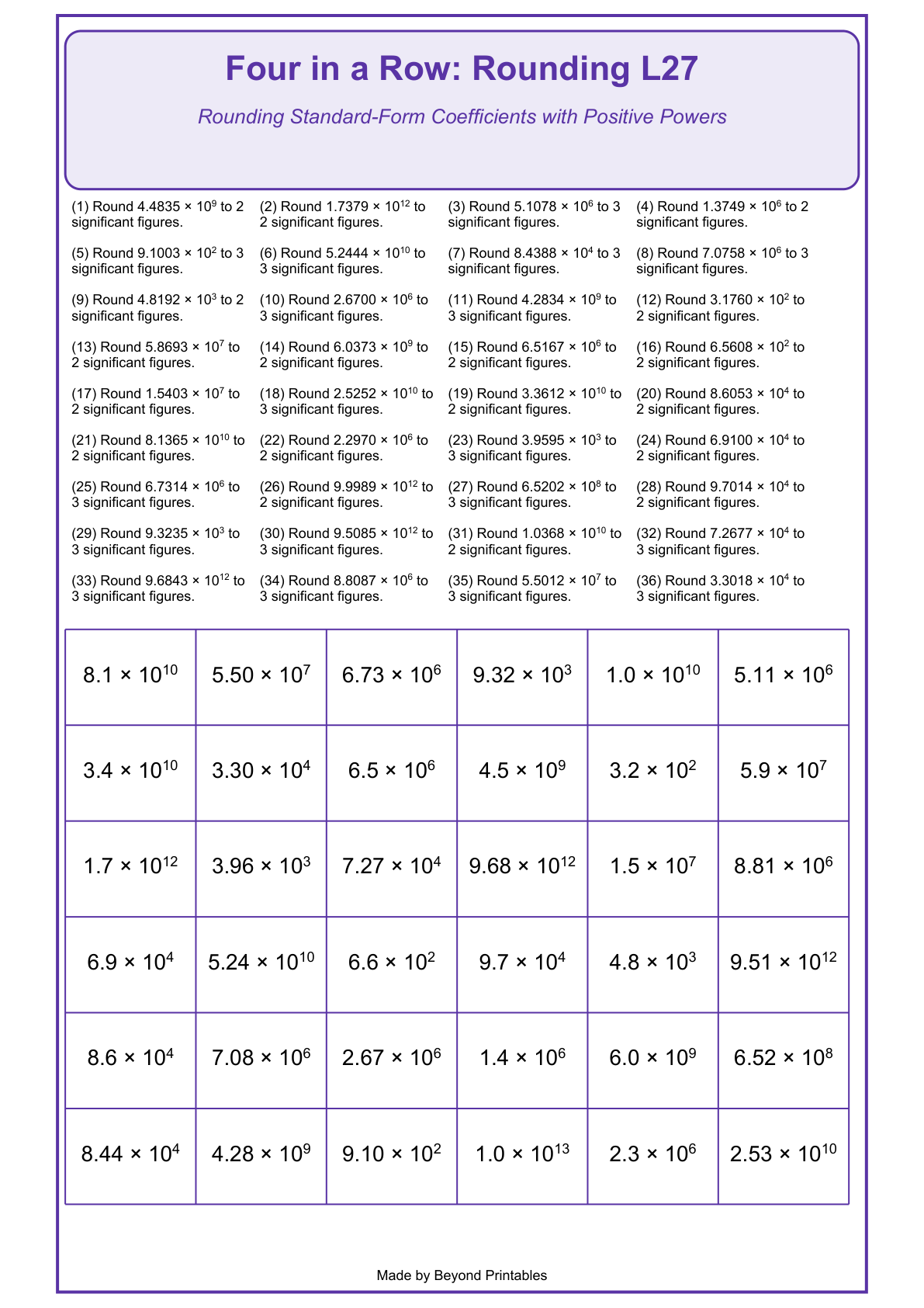 Rounding Four in a Row | Level 27: Rounding Standard-Form Coefficients with Positive Powers | Version 1 — game-board
